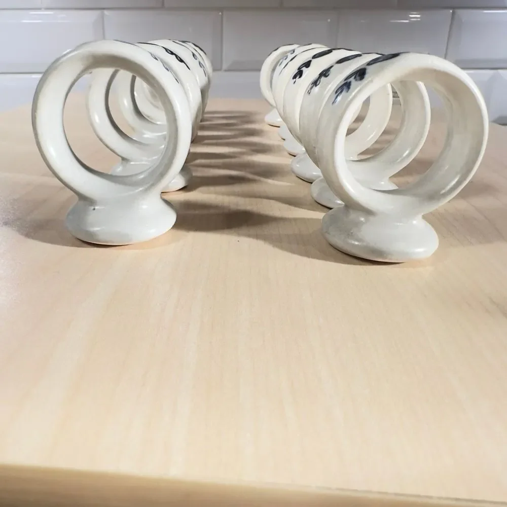 12 Napkin Rings Pfaltzgraff Yorktowne 1960s USA Blue White Stoneware  Vintage